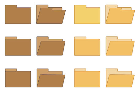 Set of isolated 6 x 2 icons of open and closed folder in 2 different colorsのイラスト素材
