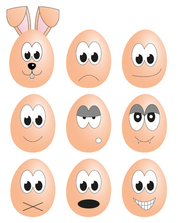 Set of 8 egg emotions and 1 bunny eggのイラスト素材