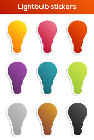 Set of 9 isolated lightbulb stickers in different colorsのイラスト素材