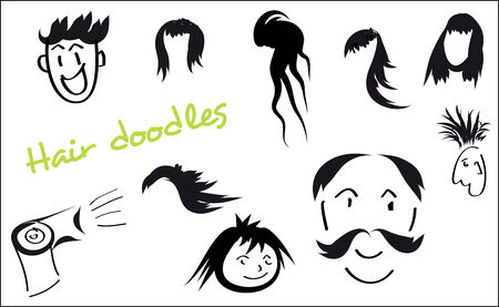 Set of 10 isolated doodle pictures related to hairのイラスト素材