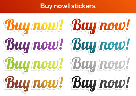 Set of 8 isolated stickers with Buy now  textのイラスト素材