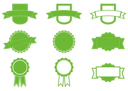 Set of 9 isolated green badges  ribbons  - useful for any ecology designのイラスト素材