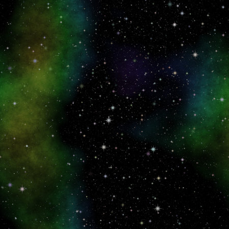 Illustration of space with stars and green nebula