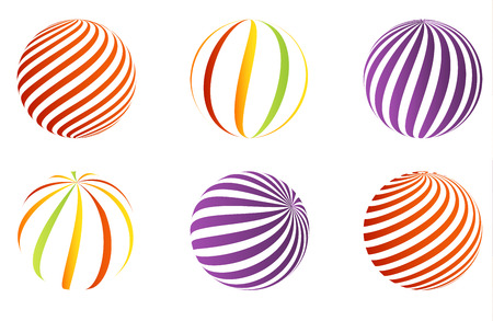 Set of 6 different 3D balls made of ribbonsのイラスト素材