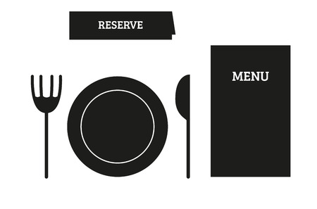 Set of 5 isolated restaurant icons - plate with fork and knife, plate, menu and reserveのイラスト素材