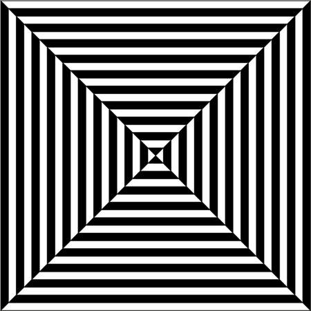 Illustration of sqaures in black an white with diagonal lines making an optical illusion of pyramis or tunnel (op art)のイラスト素材