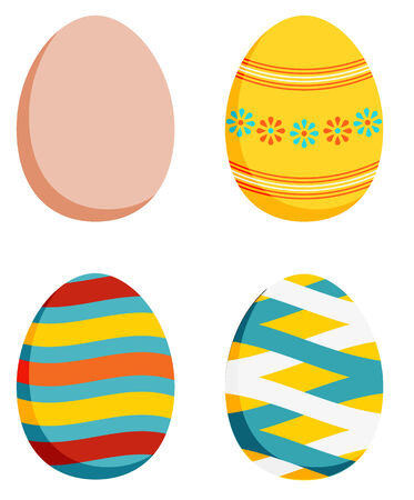 Set of 4 Easter eggs - 1 plain and 3 decoratedのイラスト素材
