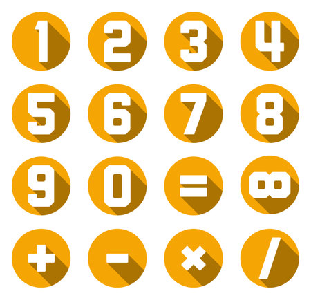 Set of isolated yellow flat numbers and math symbolsのイラスト素材