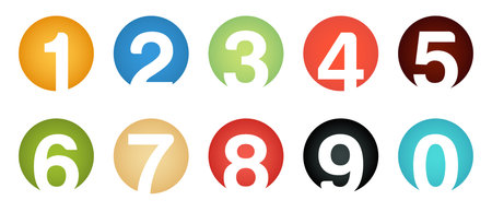 Set of unusual icons isolated number 0 to 9 in circles with colorful gradientsのイラスト素材