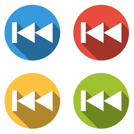 Set of four isolated colorful flat icons buttons for rewind part of media player icon setのイラスト素材