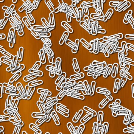 Seamless pattern with many white paper clips on wooden backgroundの写真素材