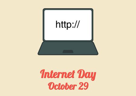 Poster for annual celebration of Internet Day (October 29) with notebook and text http:// on the screenのイラスト素材
