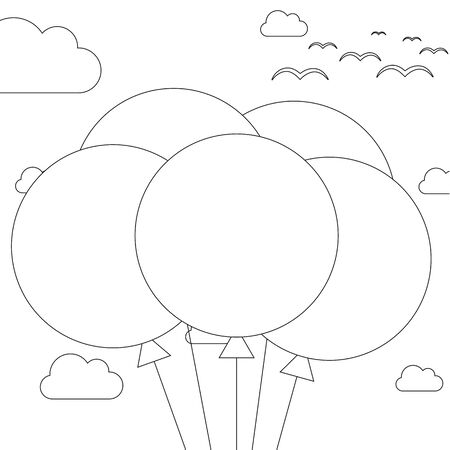 Coloring book - illustration of 5 balloons on sky backgroundの写真素材
