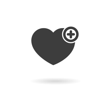 Isolated dark grey icon for heart with plus sign - add to favorites on white background with shadowのイラスト素材