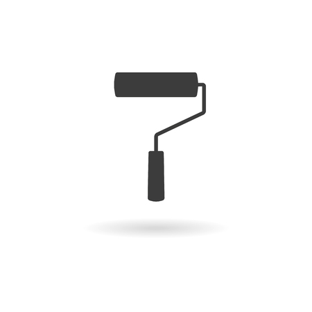 Dark grey icon of paint roller with light shadow, isolated on whiteのイラスト素材