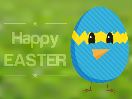 Happy Easter card with chicken in broken egg illustrationのイラスト素材