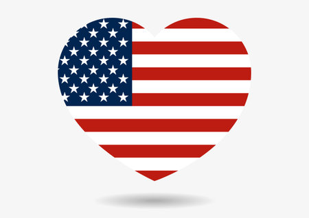 Illustration of USA flag in heart shape with shadow isolated on greyのイラスト素材
