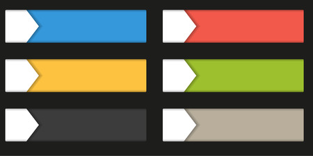 Set of 4 colorful rectangle buttons - labels - badges with white wedge, isolated on black, infographic elementのイラスト素材