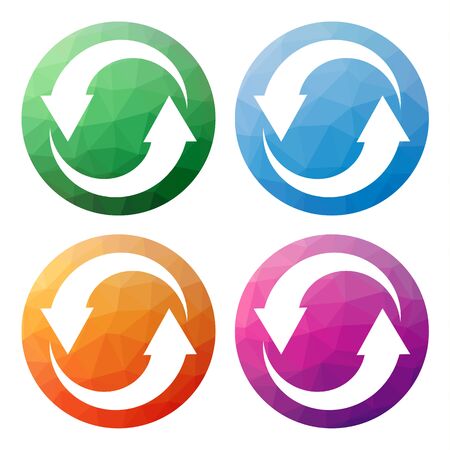 Collection of 4 isolated modern low polygonal buttons - icons - for recycle or just 2 circular arrows for infographicのイラスト素材