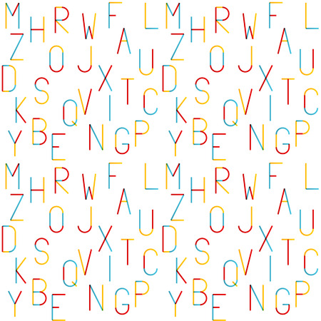 Seamless alphabet pattern - thin and tall multicolored letters on white backgroundのイラスト素材