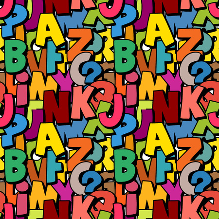 Seamless alphabet pattern made of colorful overlay abc characters, school wallpaperのイラスト素材