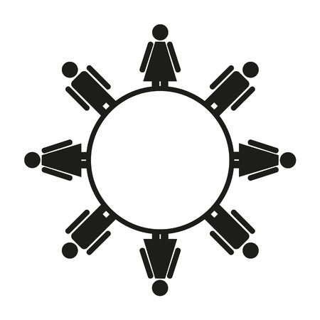 Simple black and white isolated icon of man and female round the circle (globe) with blank center of iconのイラスト素材
