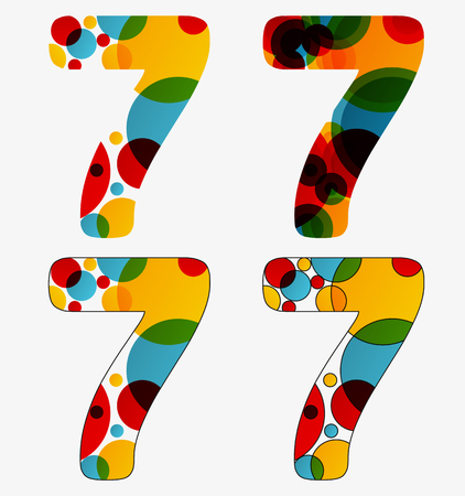 Set of 4 isolated abstract lava lamp styled number seven - 7.のイラスト素材