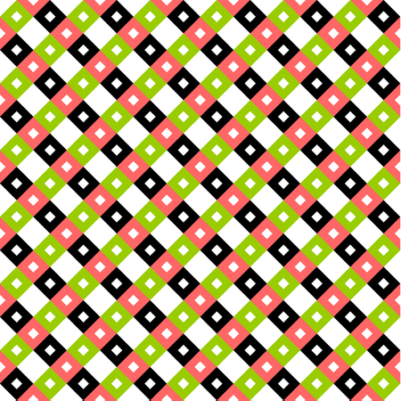 Seamless swatch pattern - square or rhombus ornaments in diagonal way and vivid colors - shades of dark blue, orange and green with white squares in center of each oneのイラスト素材