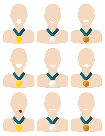 Collection of medalist with different facial expressionsのイラスト素材