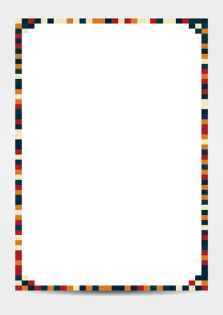 Modern A4 paper colorful rectangles (retro muted colors of blue, yellow, red and orange) used as border round the paper, isolated document
のイラスト素材