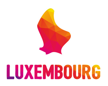 Low polygonal map of the Grand Duchy of Luxembourg (Luxemburg) with sign Luxembourg, both in warm colors of red, purple, orange and yellow; sovereign small landlocked country in western Europeのイラスト素材