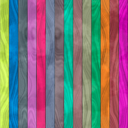 Seamless pattern of wooden planks in vivid and wood - unusual colors of yellow, blue, pink, green, purple, black, grey and brown, still visible wood textureの写真素材