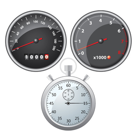 Measuring Instruments speedometer tachometer stopwatch. Colored vector illustration.のイラスト素材