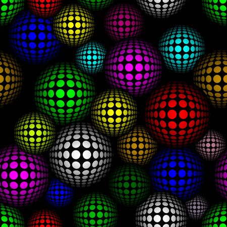 Abstract semless pattern with colorful volume circles on dark background. Vector pattern.のイラスト素材