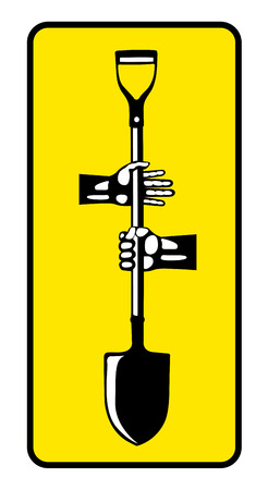 Hands with shovel. Spade is passed from one hand to another. Retro styled vector icons.のイラスト素材