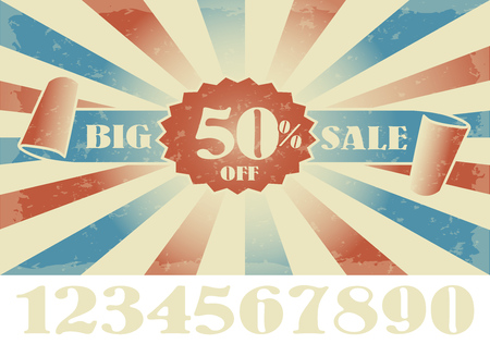 Big Sale banner retro. Sale background. Sale poster in the colors of the American flag. Sale vector. Geometric design. Illustration.のイラスト素材