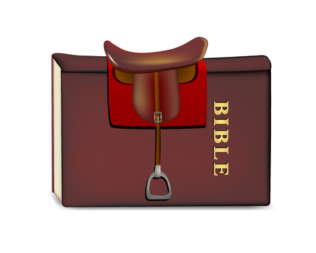 Saddle on book The Bible. Satirical vector illustration.のイラスト素材