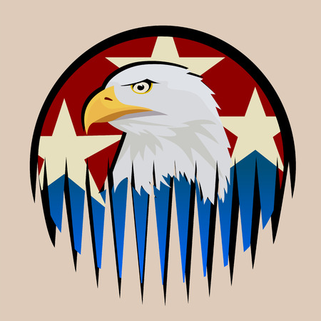 Composition with the symbols of the United States. Patriotic label USA. Tatoo design, colored vector illustration.のイラスト素材
