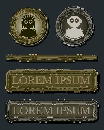 Graphic resources set. Background for banner, avatar, header and more. Mechanical fantastic Steampunk banner with copy space.のイラスト素材