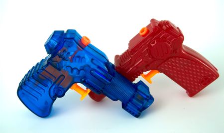 A red and blue water pistol isolationの写真素材