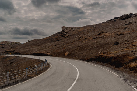 Road in the volcanic mountains of Icelandの写真素材