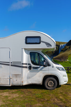 Camper car on nature. Holidays and travel in motor home.の写真素材