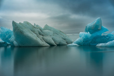Ice formations and icebergs in Glacier Lagoon, Iceland, Europeの写真素材