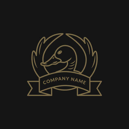 Duck logo vector, vintage hipster retro icon in monoline style, editable illustration for restaurant logo templateのイラスト素材