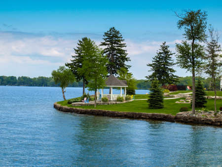 Beautiful waterfront playground in the summer, Orilia, ONの写真素材