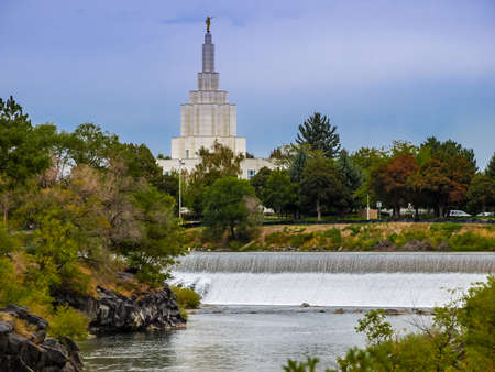 Close look at the Idaho City Mormon temple, Idaho, USAの写真素材