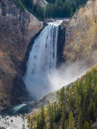 Up close with the Yellowstone water falls, Yellowstone National Park, MO, USAの写真素材