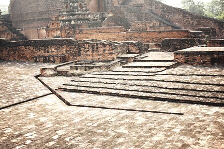 Ruins of Nalanda University at Nalanda, Bihar in Indiaの写真素材