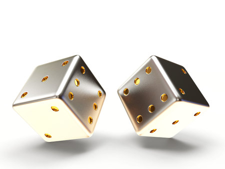 Silver dice cubes isolated on white background