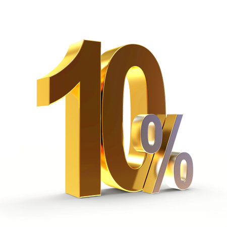 Discount concept. Golden 10 percent isolated on white background